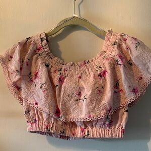 Forever 21 Pink Floral Eyelet Off-Shoulder Crop Top NEW